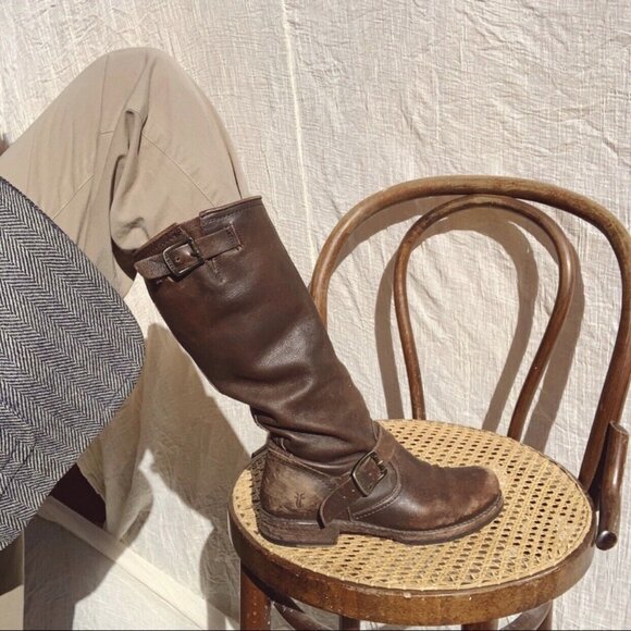 Frye Veronica Slouch Brown Tall Riding Boots - Picture 3 of 13